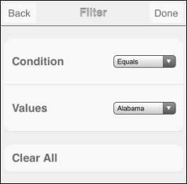 Filter menu