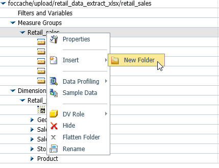 Menu showing the insert new folder option