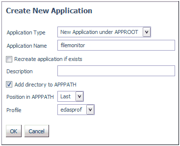 Create New Application pane