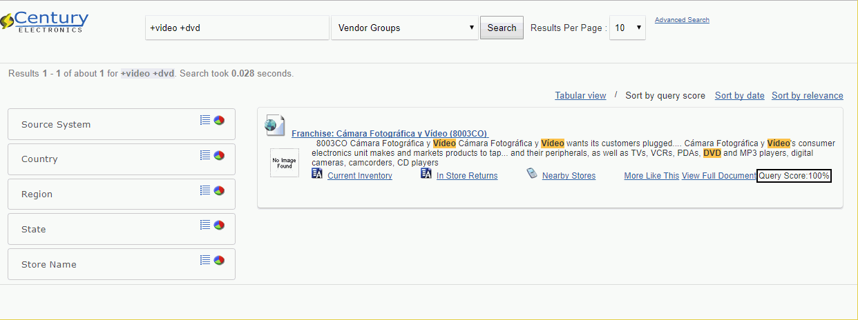 A search result with a Query Score of 100%