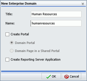 The New Enterprise Domain dialog box with a value in the Name field that was typed over the automatically assigned value.