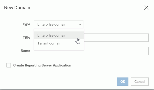 The Type list in the New Domain dialog box.