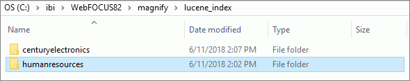 The new index folder icon as it appears within the directory drive:\ibi\WebFOCUS82\magnify\lucene_index