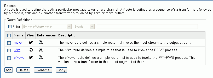 Routes pane