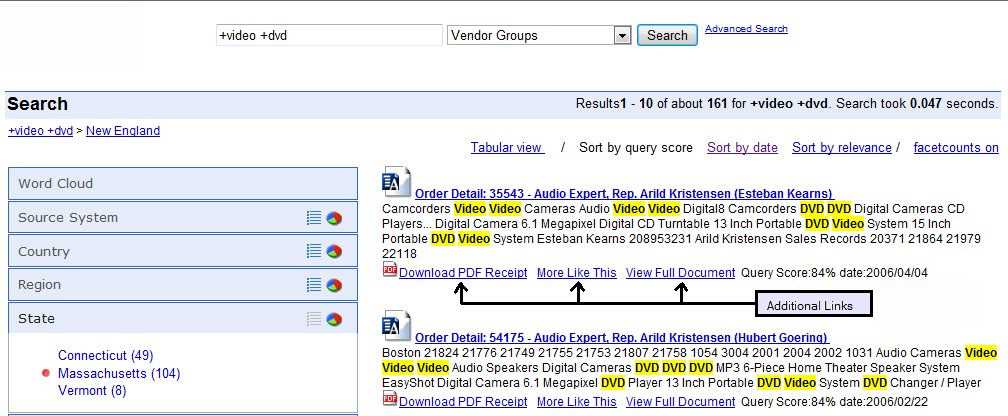 locations for additional links for a search result