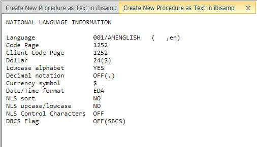 TSGU INFO report showing NLS configuration