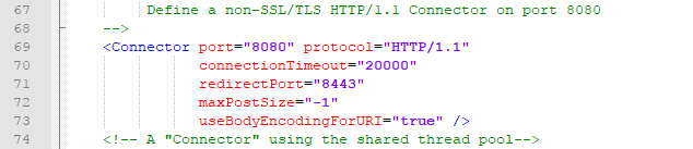 server.xml syntax showing useBodyEncodingForURI-"true"