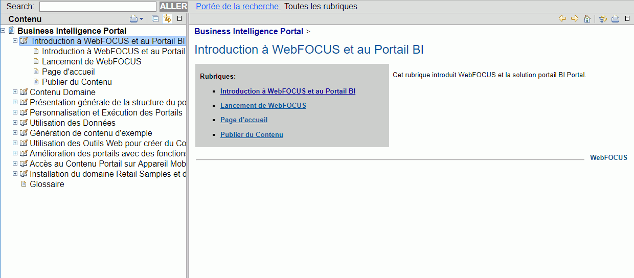 WebFOCUS Online Help for BI Portal localized to French