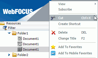 The context menu of a Library report. The Cut option is highlighted.
