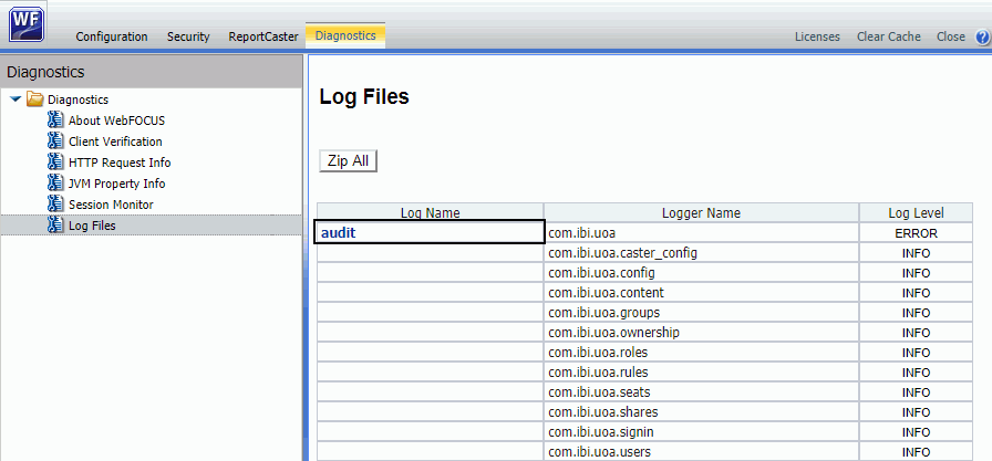 The Diagnostics tab. The audit log link is highlighted.