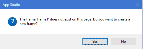 App Studio Frame dialog box