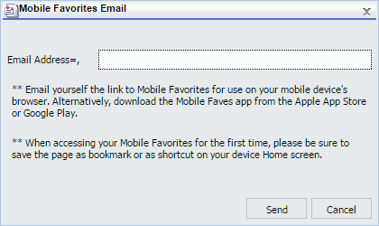 Mobile Favorites Email Dialog Box