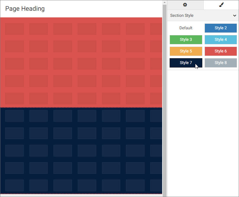 Example of different styles applied to sections on a page