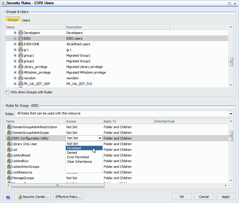 Security Rules dialog box