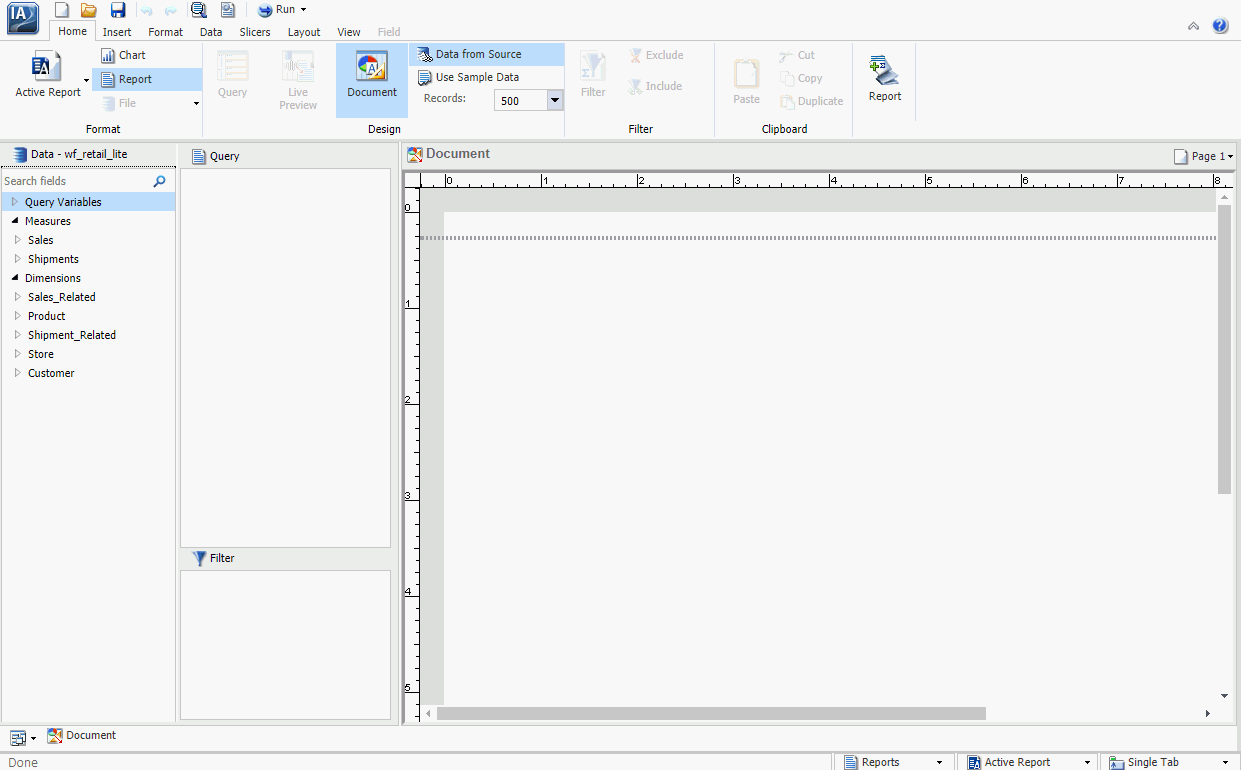 Blank InfoAssist Canvas in Document View