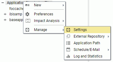 Context menu showing Application Settings