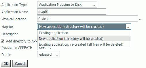 Create New Application mapping to new application on disk