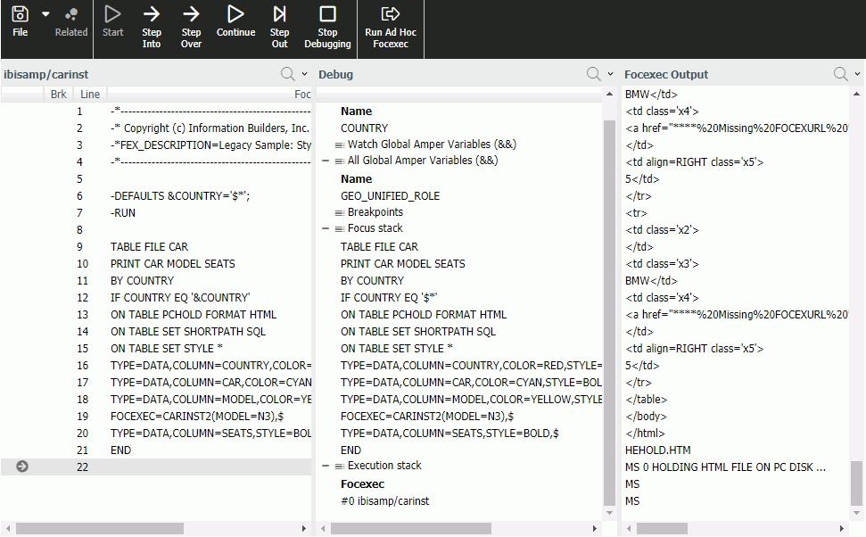 Stored Procedure Debug window