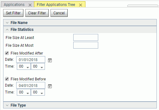 Filter Applications Tree by File Statistics