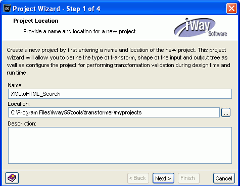 Project location dialog box