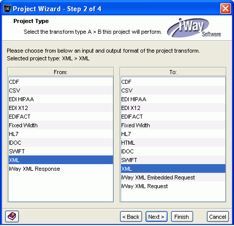 Project type dialog box