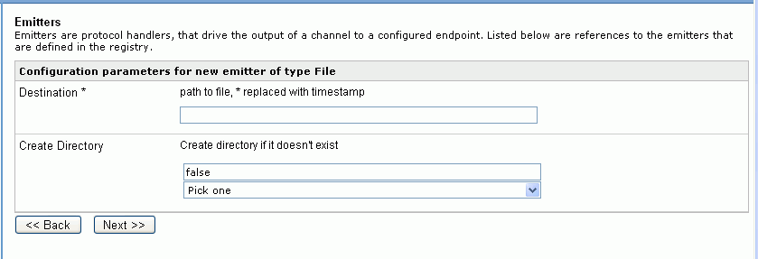 Emitters Configuration parameters pane diagram