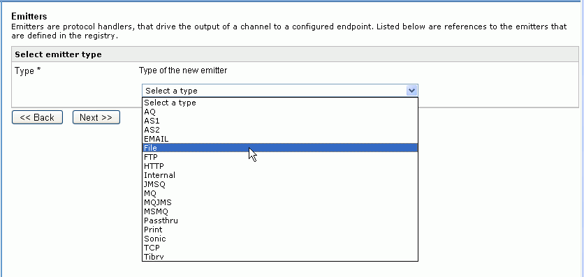 emitter drop-down list