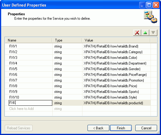 User deifned properties dialog box