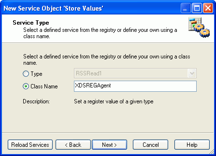 Service type dialog box