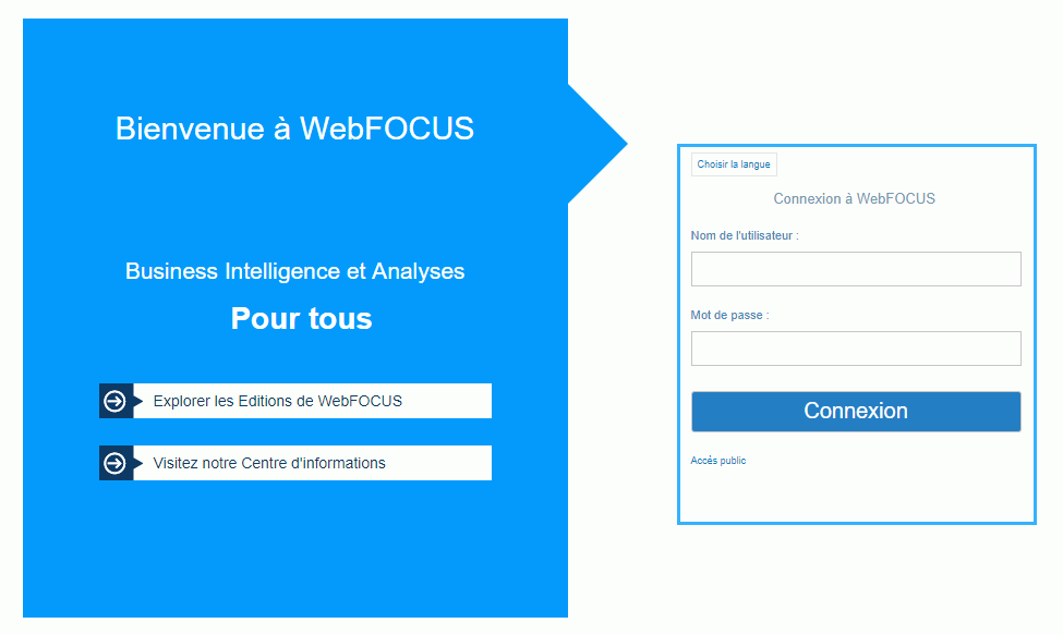 WebFOCUS Sign In screen in French
