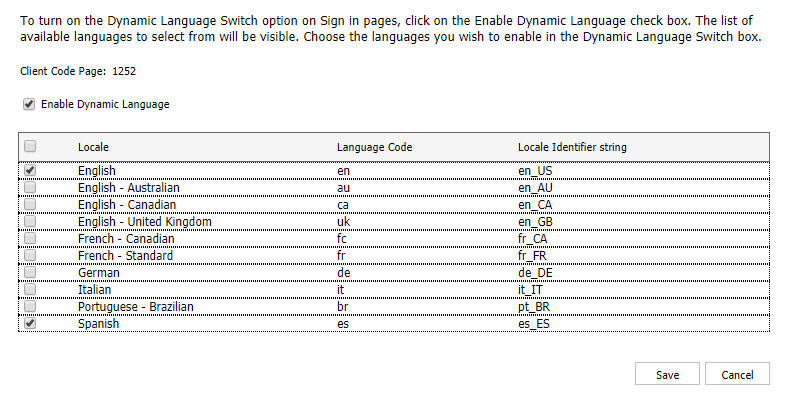 Dynamic Language Switch page with Spanish selected