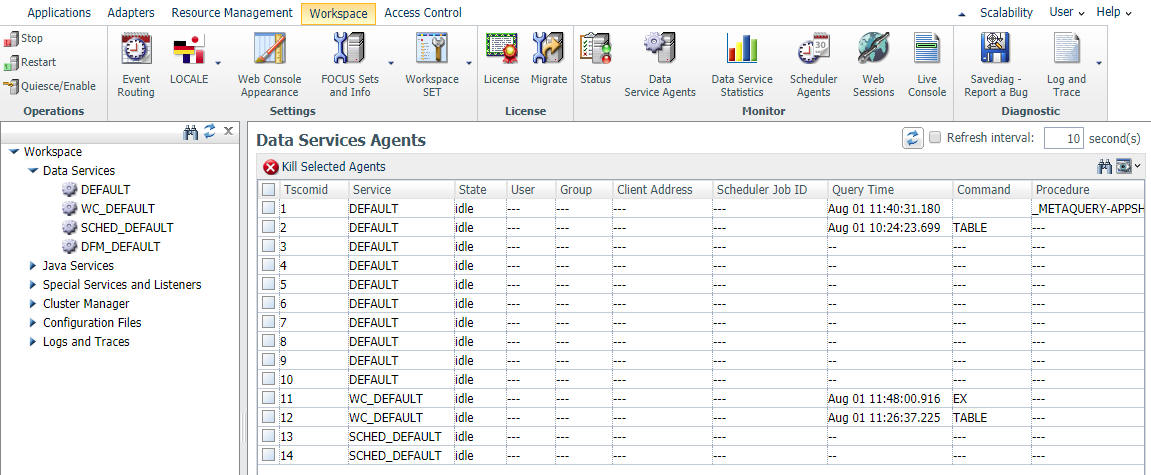 Workspace tab in the Web Console