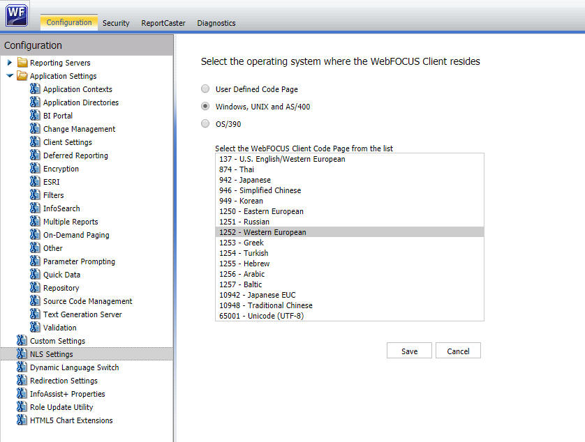 NLS Settings page in the Administration Console