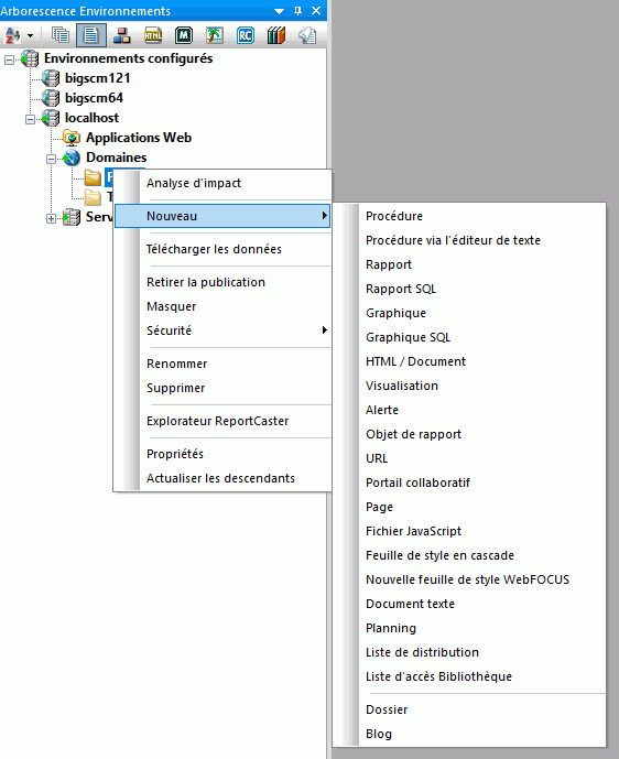 App Studio shortcut menu in French