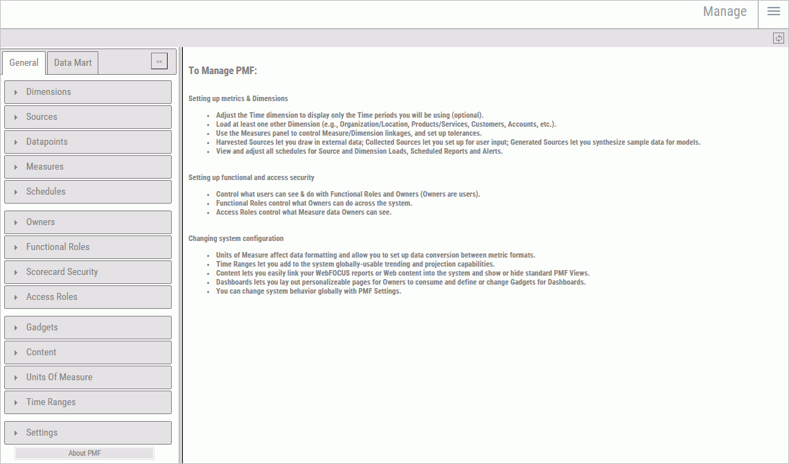 Manage tab