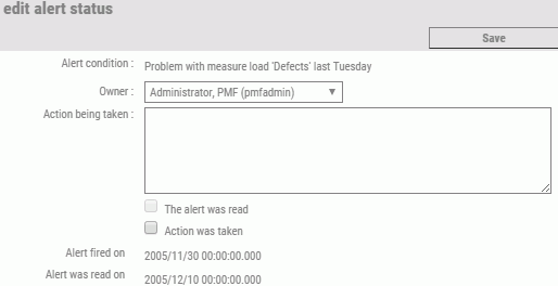 Edit Alert Status pane