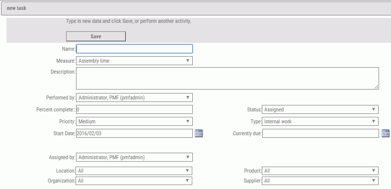 New Task panel