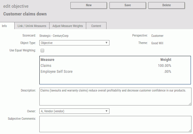 Edit Objective panel