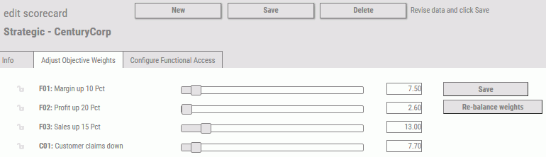 Adjust Objective Weights tab