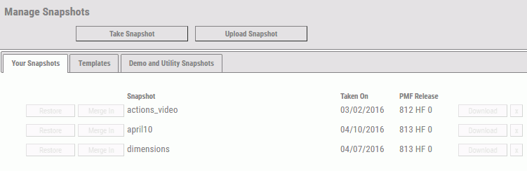 Manage Snapshots panel