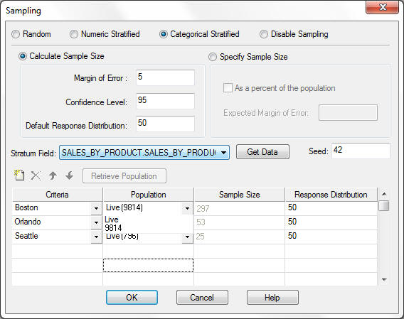 Sampling dialog box