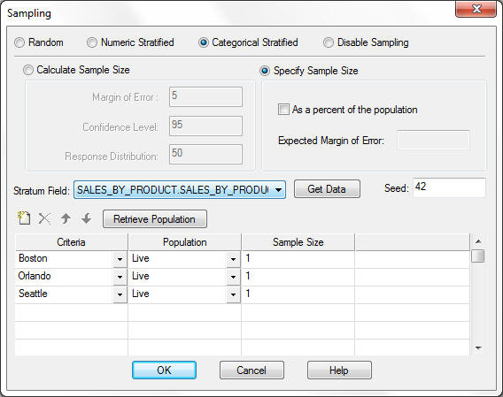 Sampling dialog box