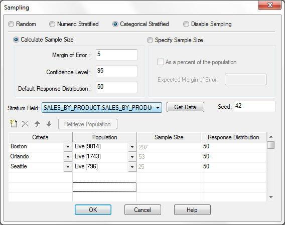 Sampling dialog box