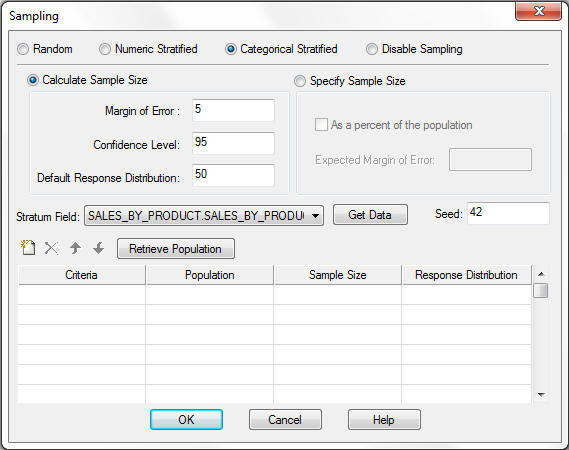 Sampling dialog box