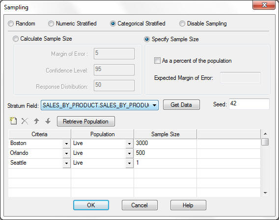 Sampling dialog box