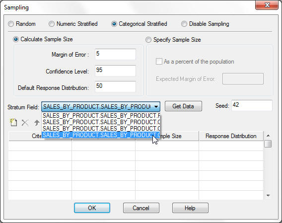 Sampling dialog box
