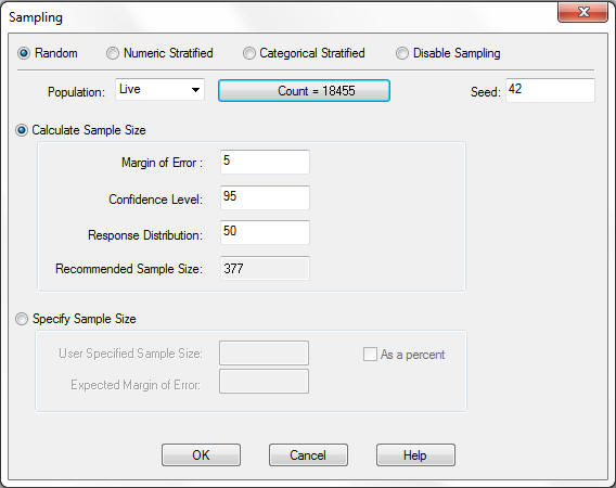 Sampling dialog box