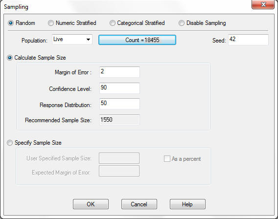 Sampling dialog box