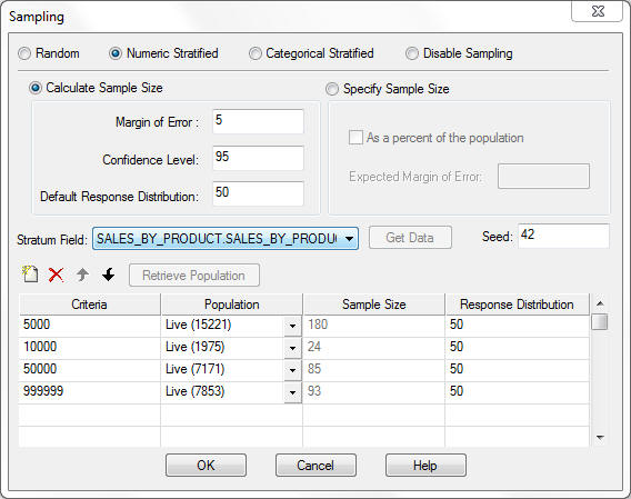 Sampling dialog box