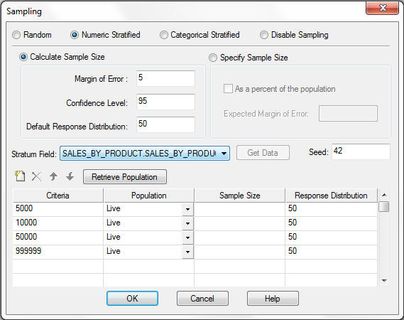 Sampling dialog box